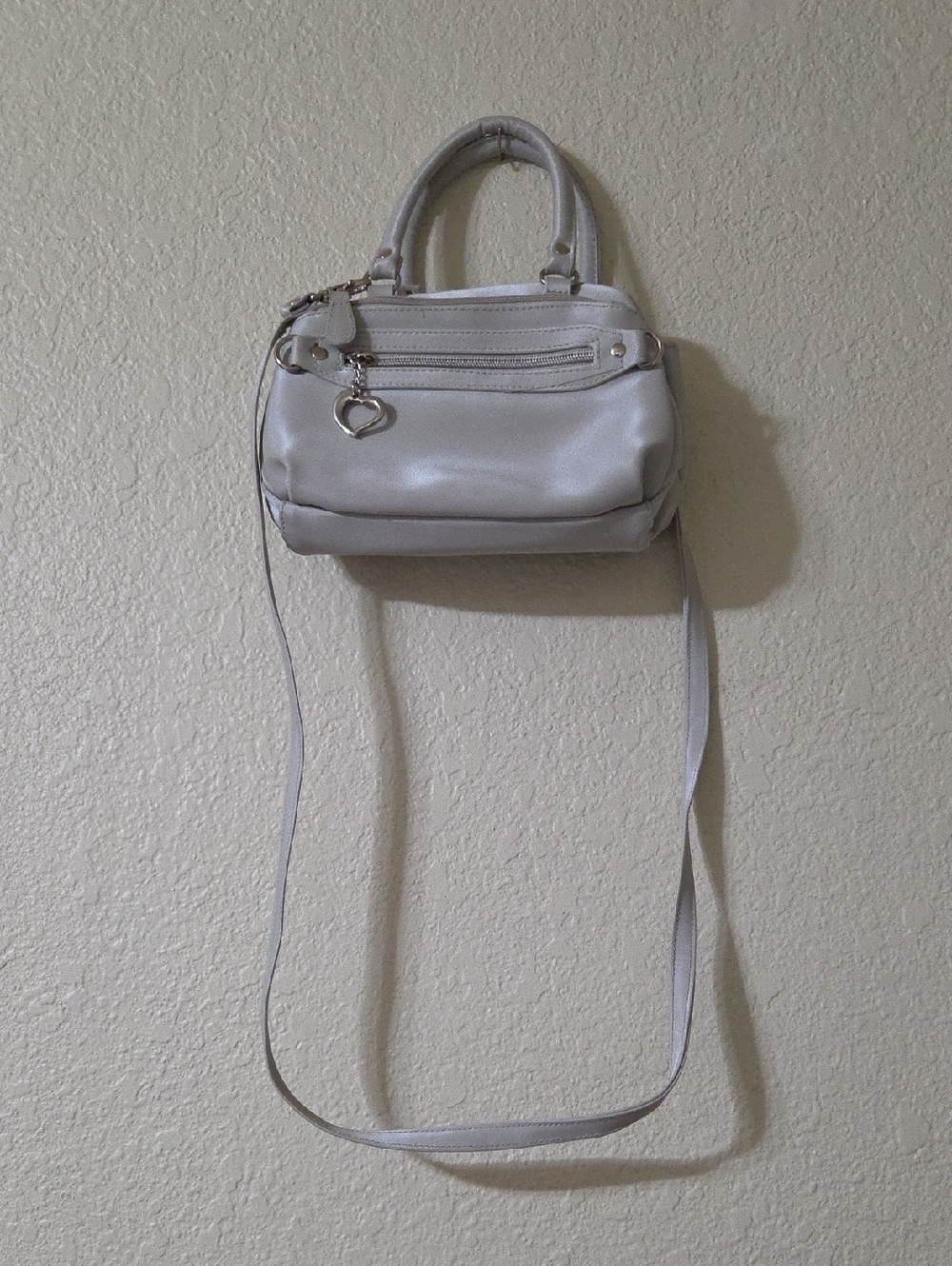 Small Women's Crossbody Bag in Light Gray with Heart Charm